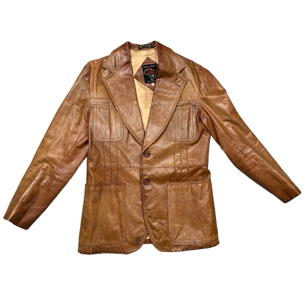 Vintage 70s Genuine Leather Jacket Brown JB Euro Port Made In Brazil Mens 42 R